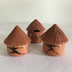 Vintage Stoneware Salt & Pepper Shakers with Sugar Bowl - Miniature Hut Set